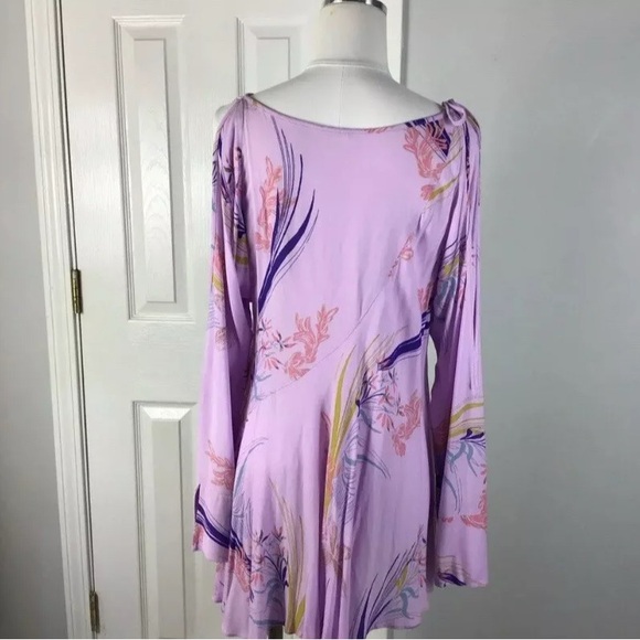 Free People Size Small Lilac Clear Skies Floral Cold Shoulder Tunic Mini Dress - Picture 3 of 6
